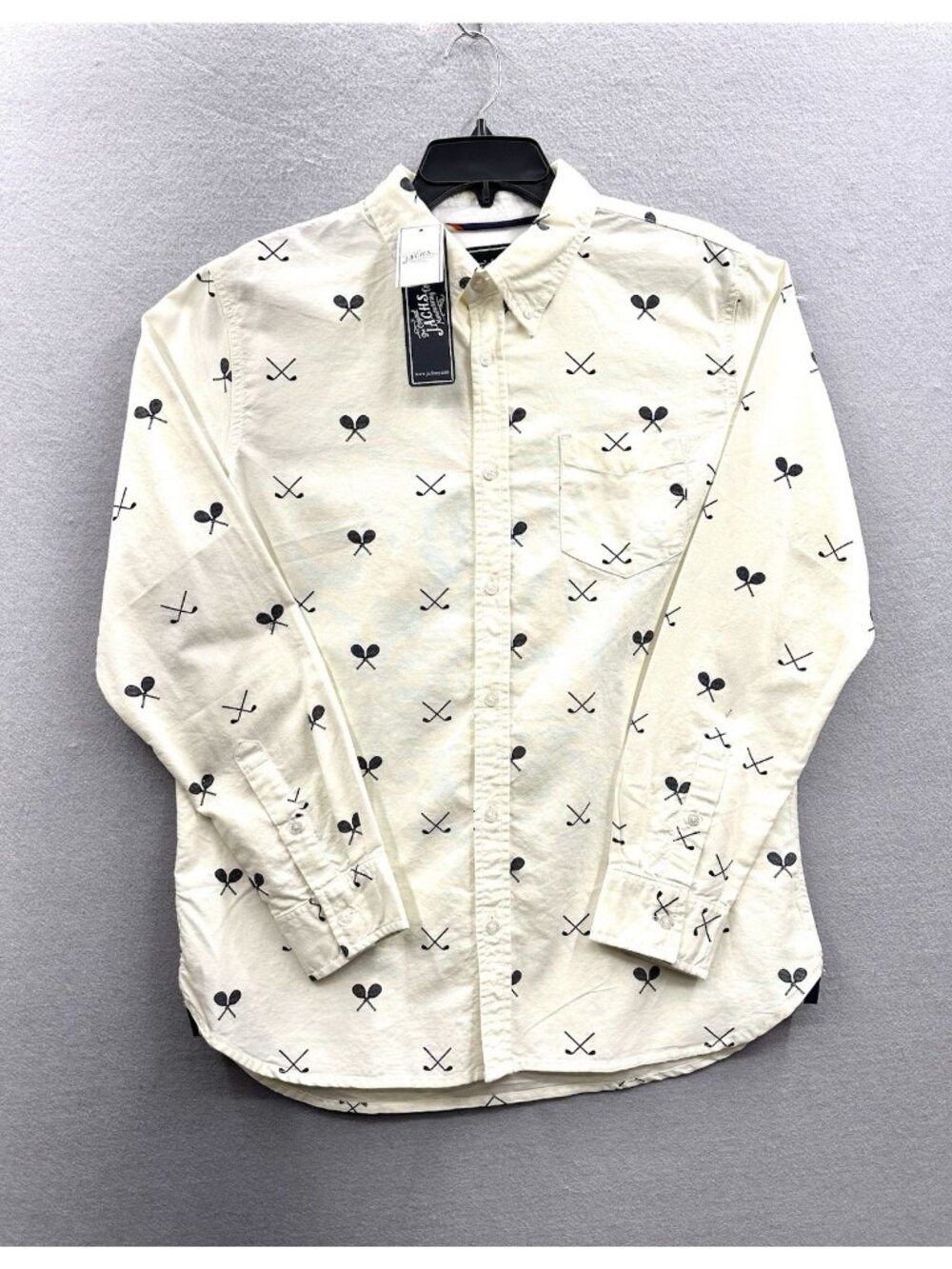 JACHS New York Shirt Men L NWT Cream Tennis Golf Club All Over Print Long Sleeve